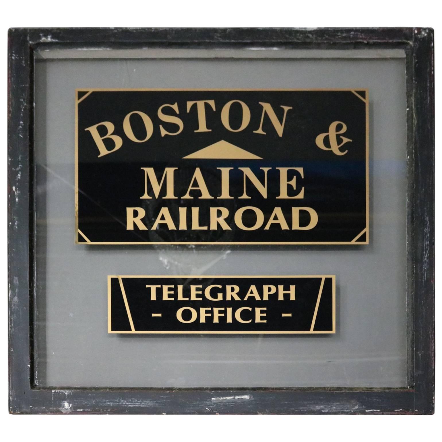 Antique "Boston & Maine Railroad Telegraph Office" Door Window Sign