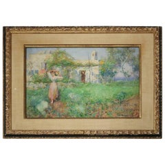 Used Watercolor "Italian Villa" Signed Gari Melchers, Dated 1885