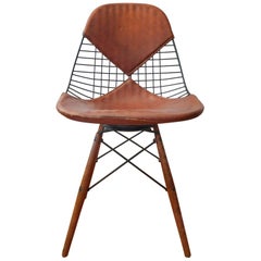 Eames PKW-2 Swivel Dowel Wire Chair with Leather Bikini Cover