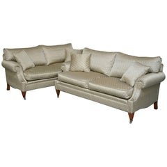 Pair of Harrods Mayfair Inc Original Receipt Artistic Silk Upholstery Sofas