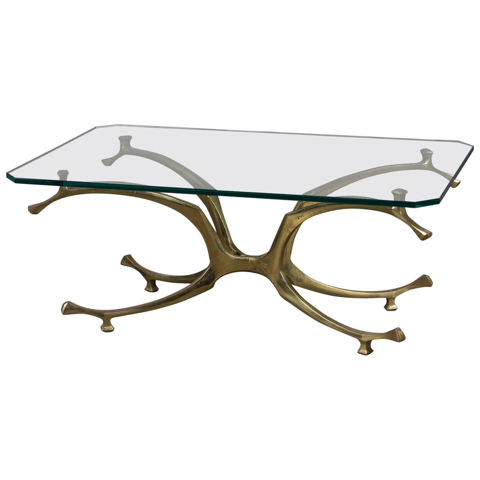 Jacques Duval Brasseur Style Vintage Brass French Coffee Table, circa 1970 For Sale