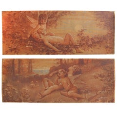 Pair of French Cherubs Oil Wall Painting, 1929
