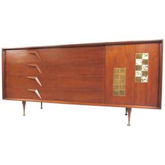 Mid-Century Bedroom Dresser With Sculpted Front and Tile Inlay