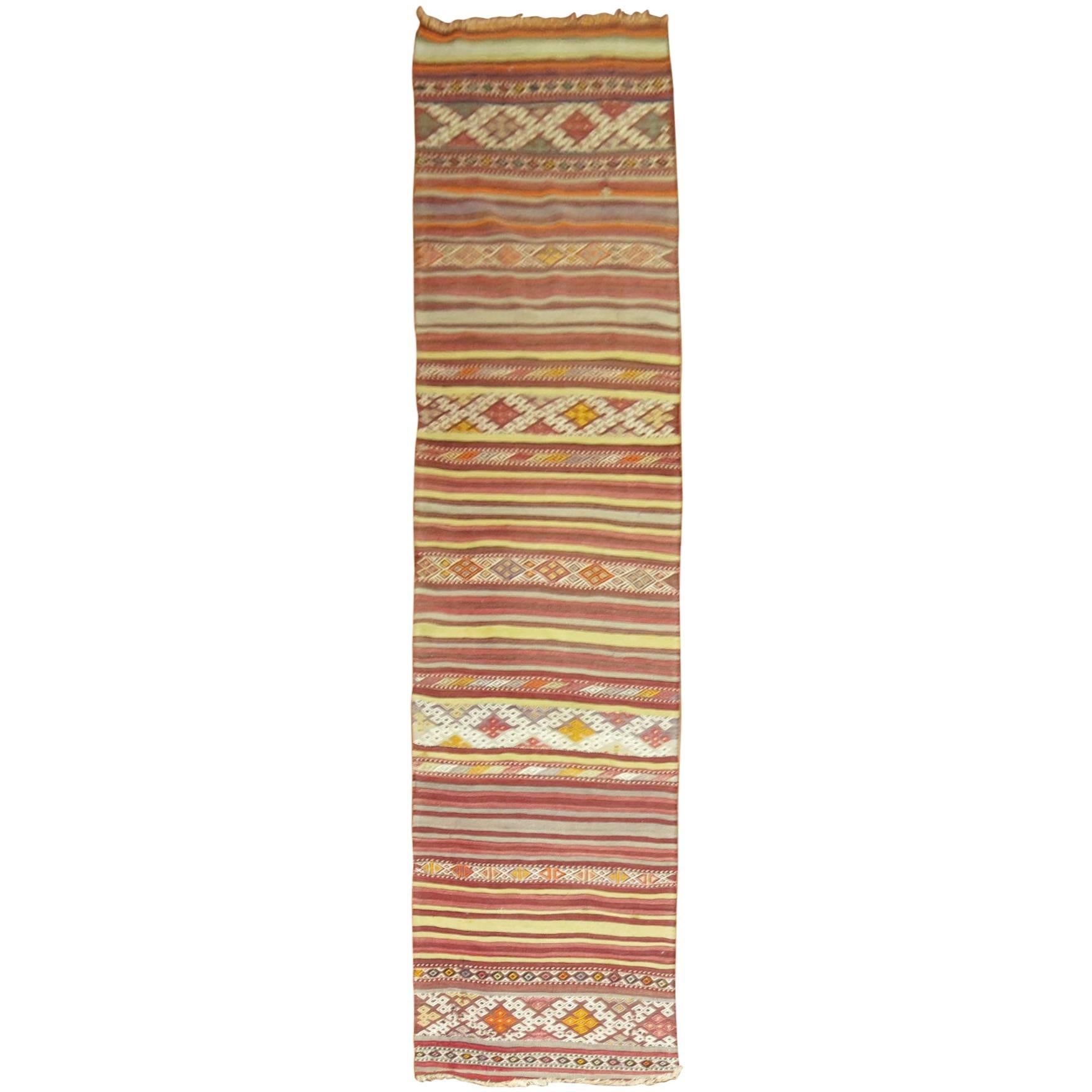 Vintage Turkish Tribal Kilim Runner For Sale