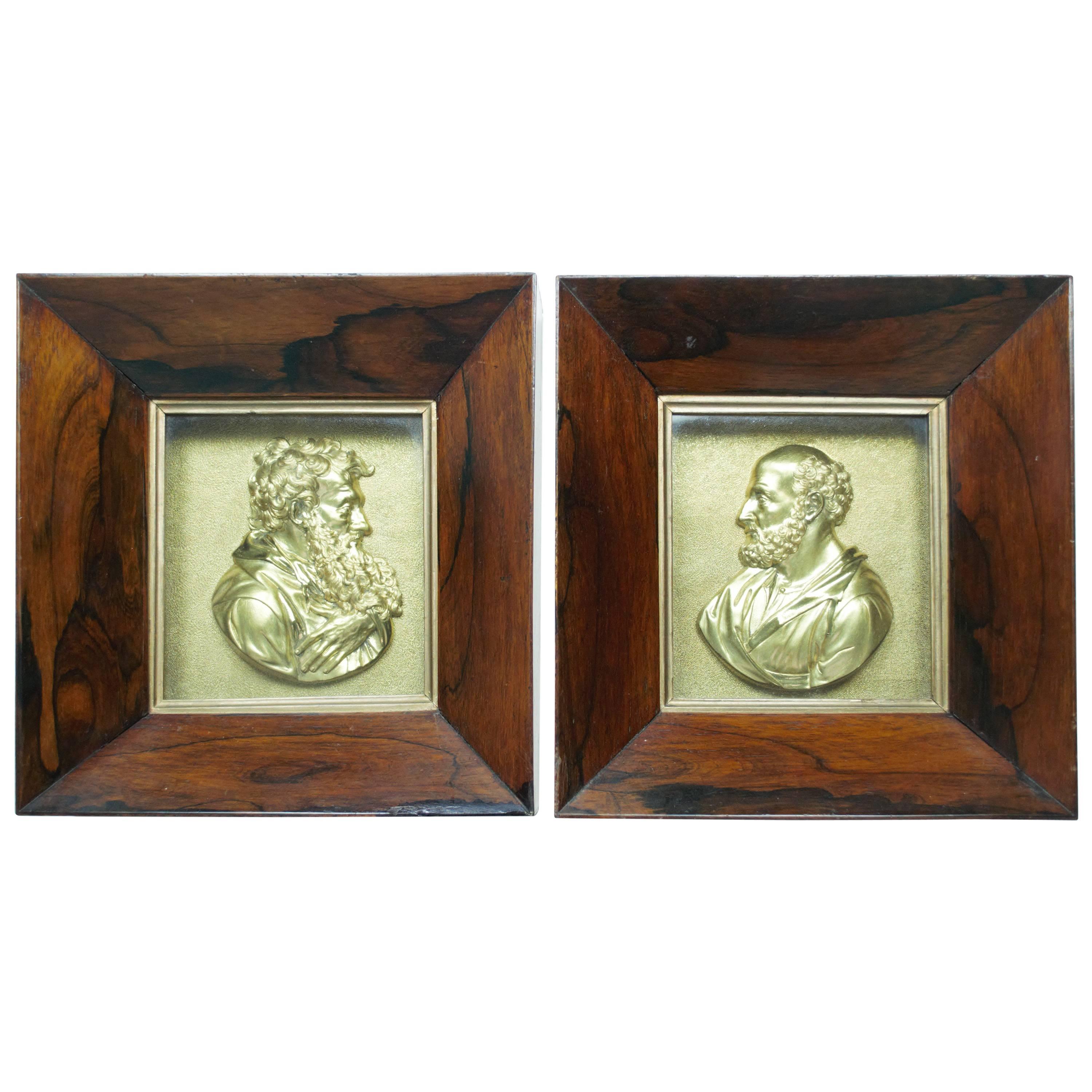 Pair of Gilded Bronze Profile Bust Portraits For Sale