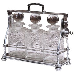 19th Century English Silver Plated Three-Carafe Tantalus with Lock Mechanism 6