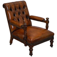 Rare Fully Stamped Original Gillows of Lancaster Fully Restored Library Armchair