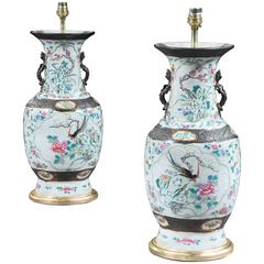Pair of Mid-19th Century Chinese Polychrome Craquelleure Vases Mounted as Lamps 5