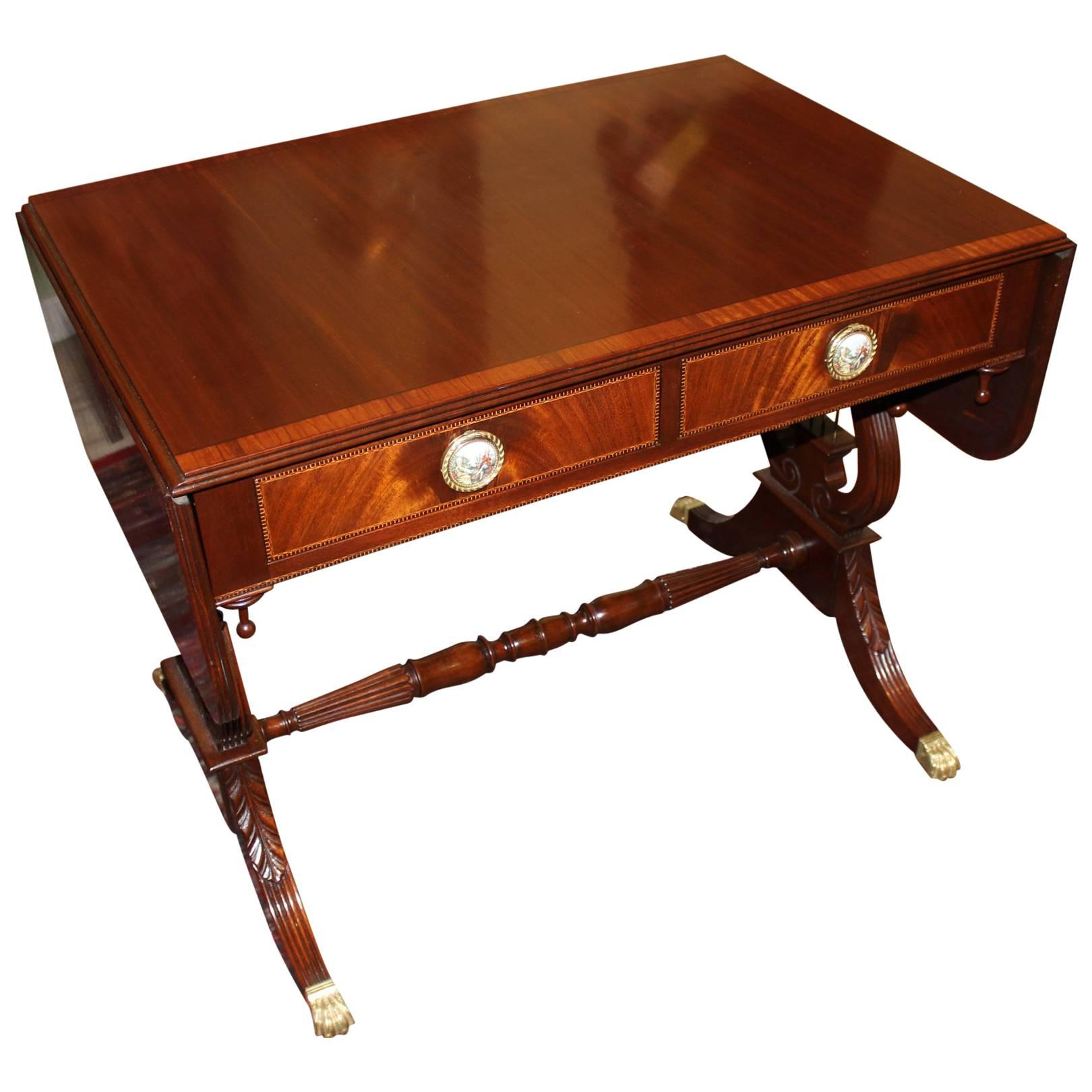 Regency Style Mahogany Lyre-Base Cabot Sofa Table by H. Saks & Sons