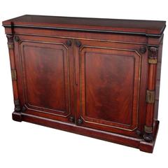 19th Century English Regency Mahogany with Brass Two-Door Cabinet with Columns