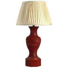 Antique 19th Century Cinnabar Lacquer Vase Lamp