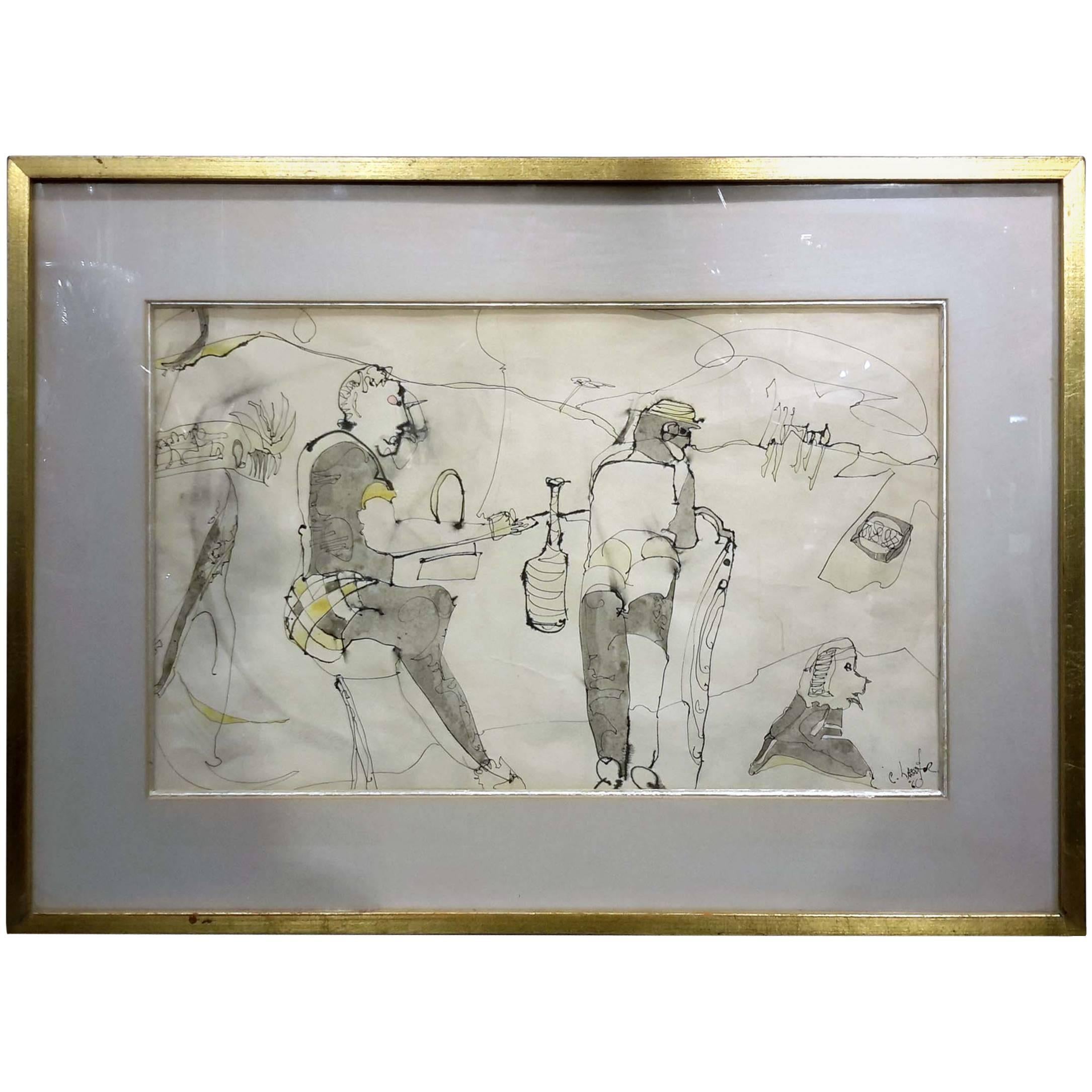 Charles Keeling Lassiter, American Ink and Watercolor on Paper For Sale