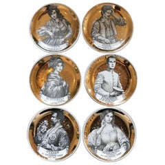 Set of Six Fornasetti Gilded Porcelain Coasters