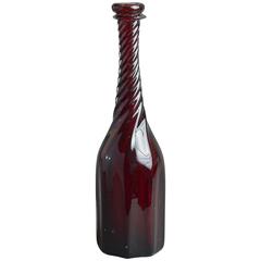 Mid-19th Century Red Wrythen Glass Bottle