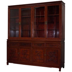 Rare Chinese Dragon Carved Solid Rosewood Vintage Welsh Dresser Bookcase Cabinet