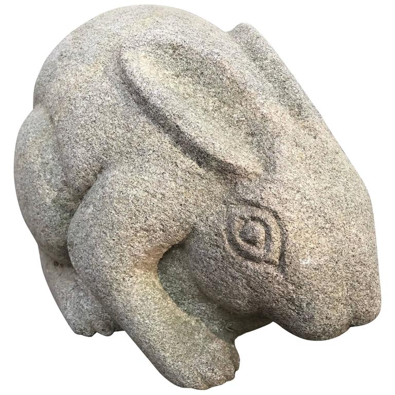 Japan Big Eared Antique Rabbit Hand-Carved Stone Usagi at 1stDibs
