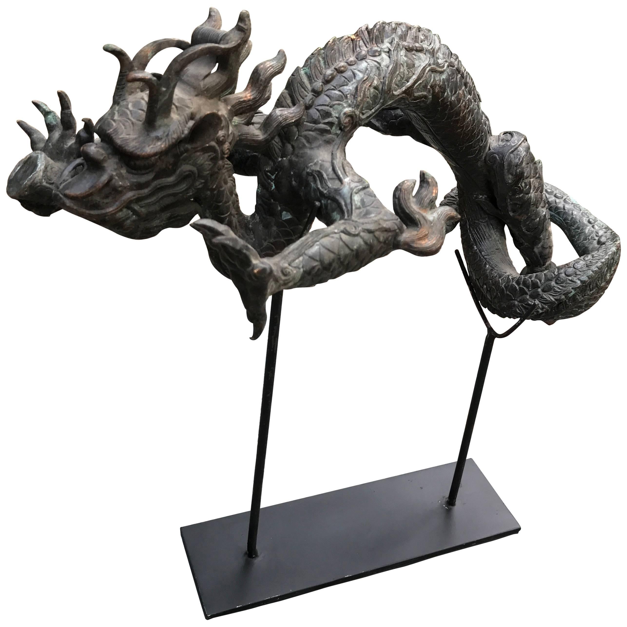 Chinese Antique Imperial "5 Claw" Dragon Bronze Sculpture