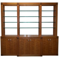 Custom-Made One-Off Solid Cherrywood and Tempered Glass Bookcase Cabinet