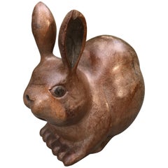 Big Tall Ears Rabbit Hand-Carved from Wood with Good Painted Details