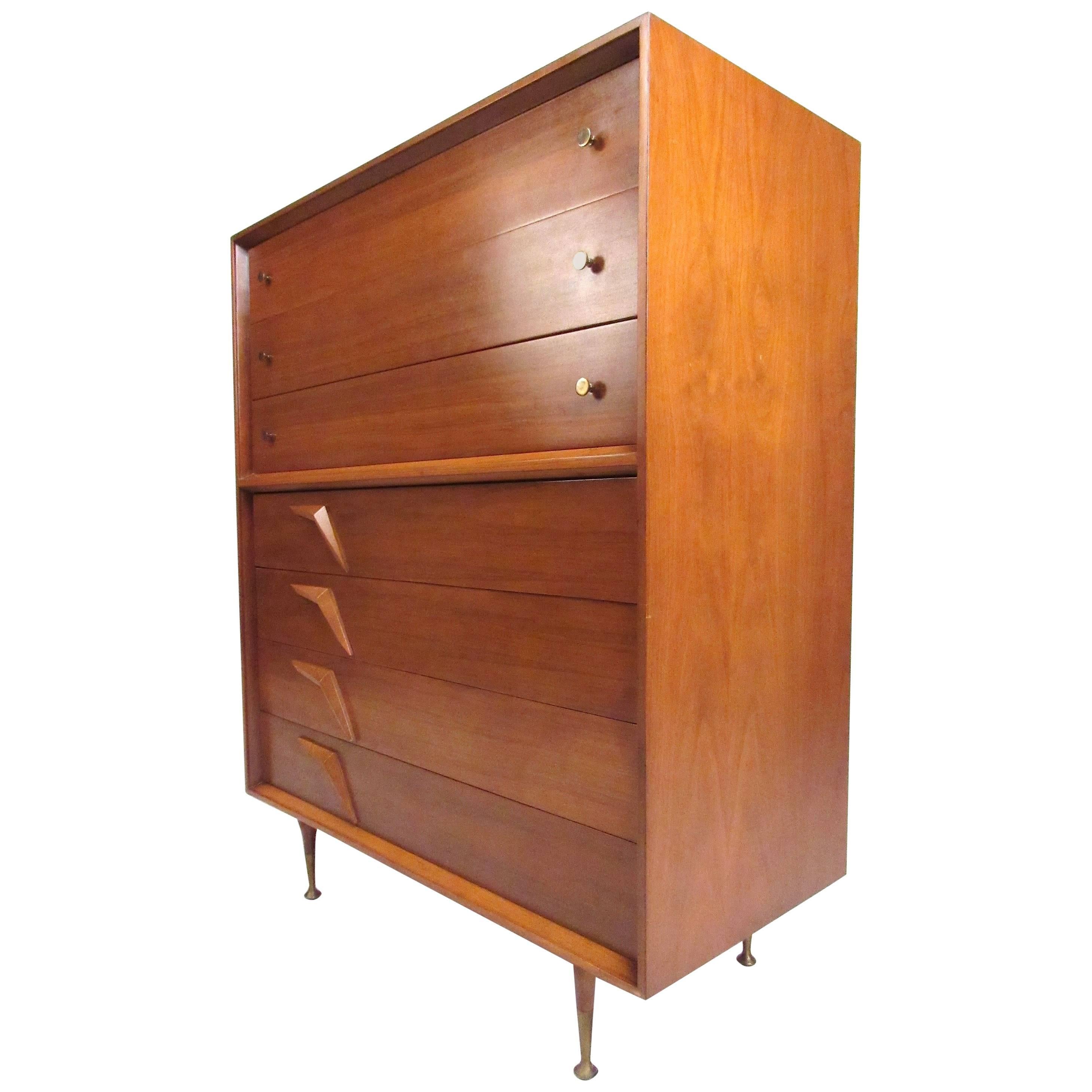 Impressive Vintage Modern Walnut High Boy Dresser