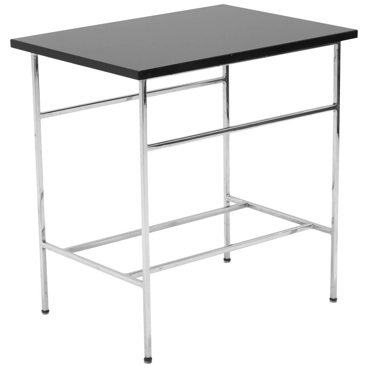 Paul McCobb Side Table, Black Glass and Chrome / Nickel-Plated Brass For Sale