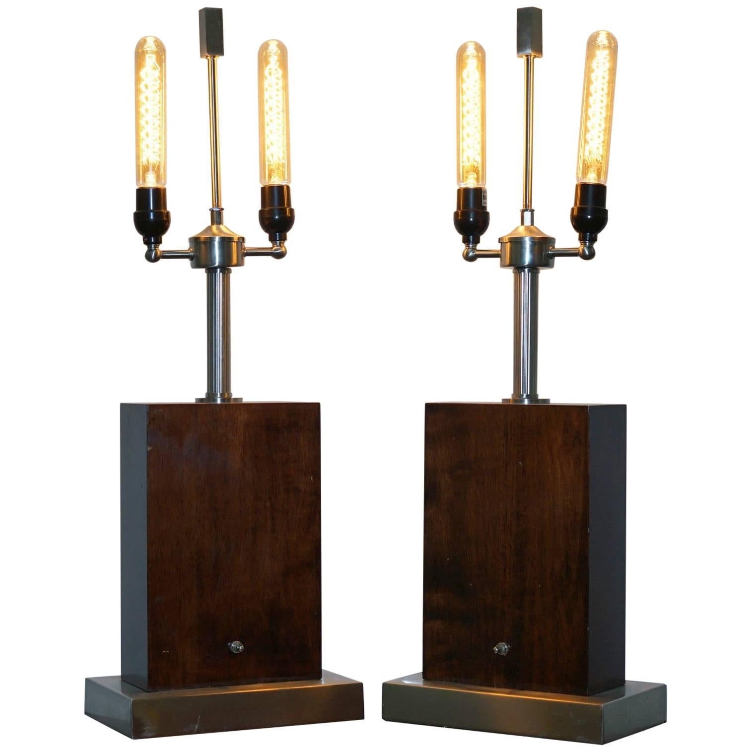 Pair of Stunning Ralph Lauren Rosewood and Chrome Table Lamps Rare Find