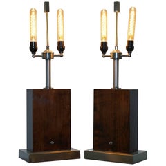 Pair of Stunning Ralph Lauren Rosewood and Chrome Table Lamps Rare Find