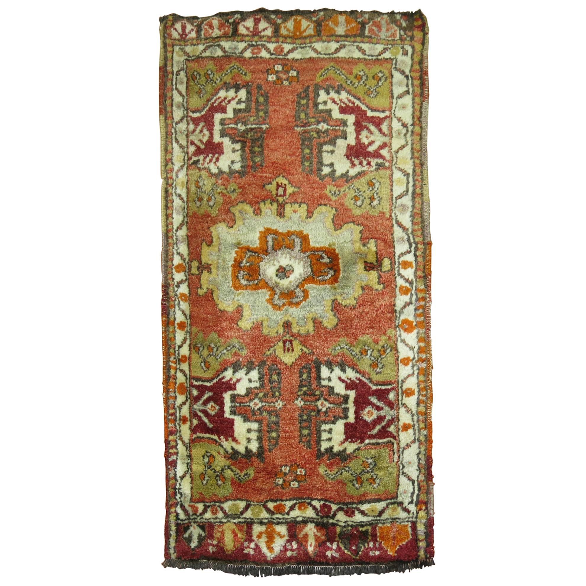 Vintage Turkish Yastik Rug in Orange Color