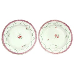 Pair of Antique English Chelsea-Derby Porcelain Neoclassical Rim Soup Plates