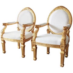 French Empire Style Giltwood Armchairs, a Pair