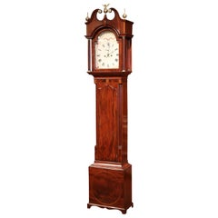 Antique 18th Century English Carved Mahogany Tall Case Clock with Brass Mounts