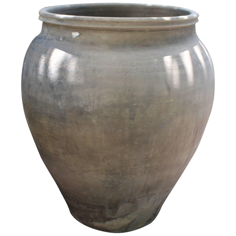 Outstanding Vintage Korean Terracotta Kimchi Storage Jar or Umbrella