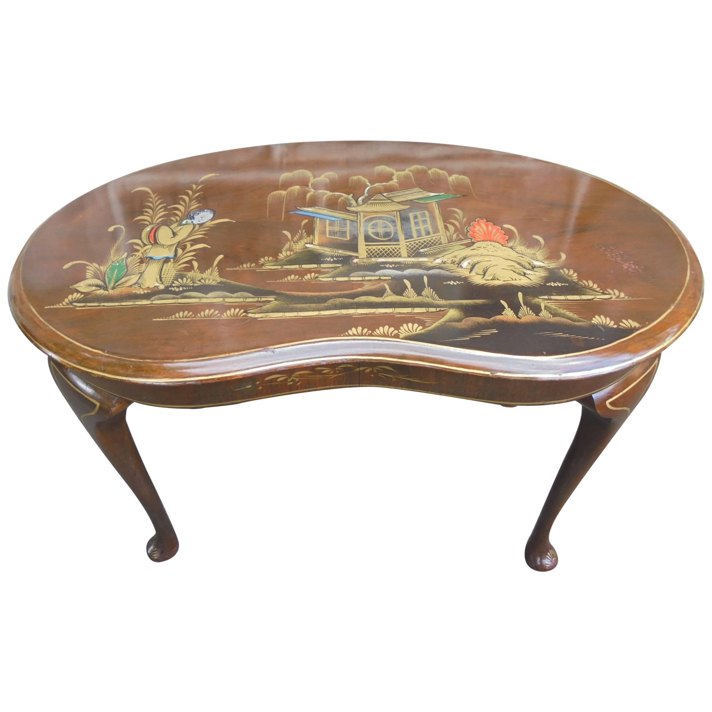 Antique Walnut and Chinoiserie Decorated Coffee Table For Sale