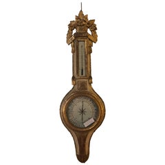 Italian Parcel Paint and Gilt Decorated Gilt Gold Antique Barometer