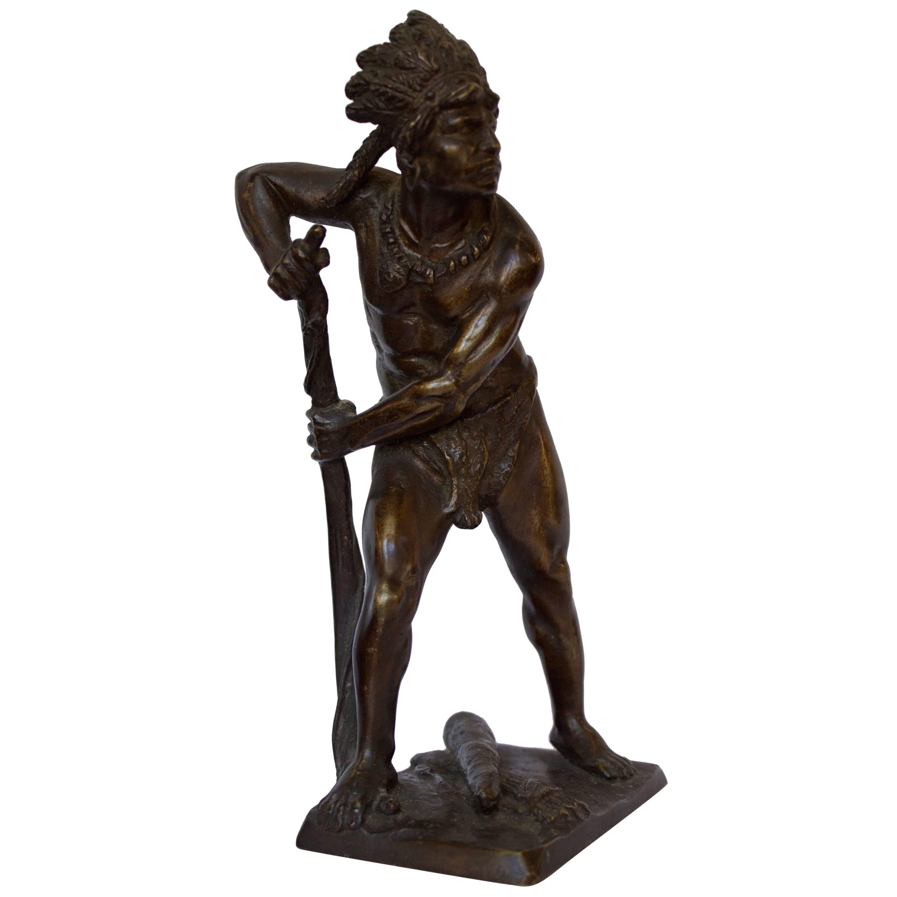 French, 19th Century Bronze Sculpture of American Indian Chief For Sale