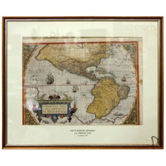 Map of the Americas by Abraham Ortelius, 16th Century Framed Original Engraving