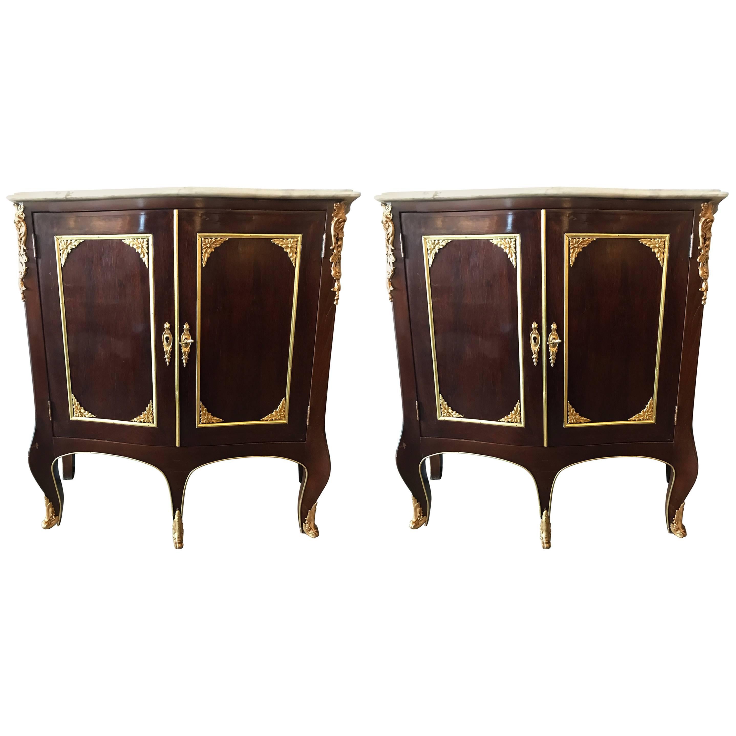 Maison Jansen Style, Louis XV Cabinets, Mahogany, Marble, Europe, 1970s For Sale