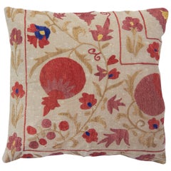 Vintage Suzani Embroidered Pillow with Flowers and Fruit