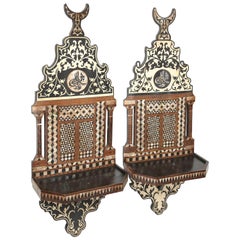 Superb Pair of 19th Century Moroccan Wall Mount Shelves Inlay