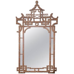 Chinese Chippendale Faux Bamboo Pickled Mirror