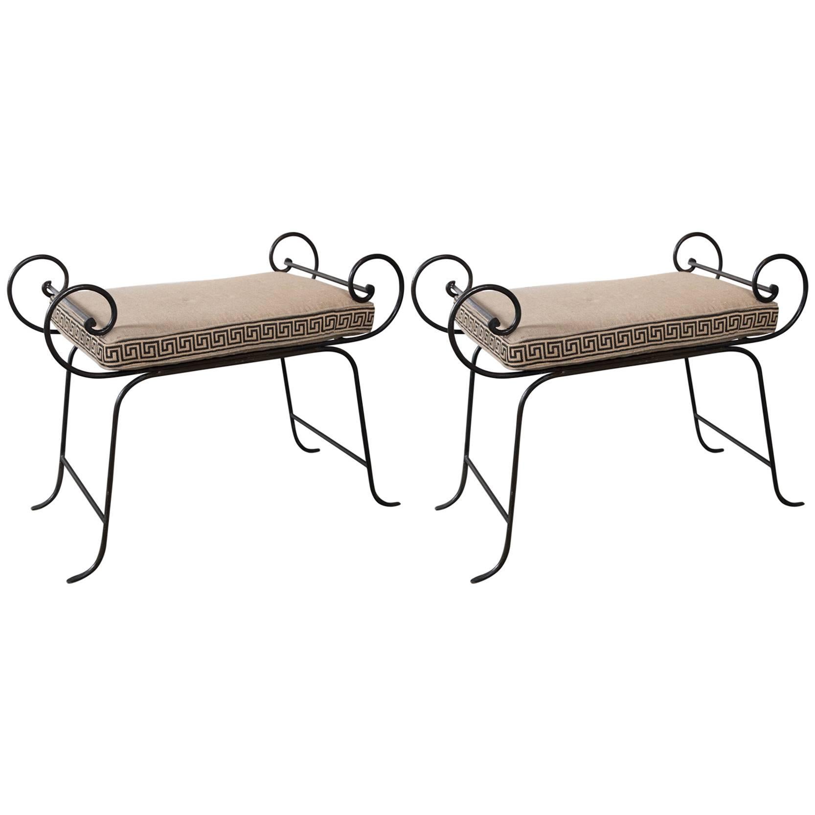 Pair of Mid-Century Iron Benches For Sale