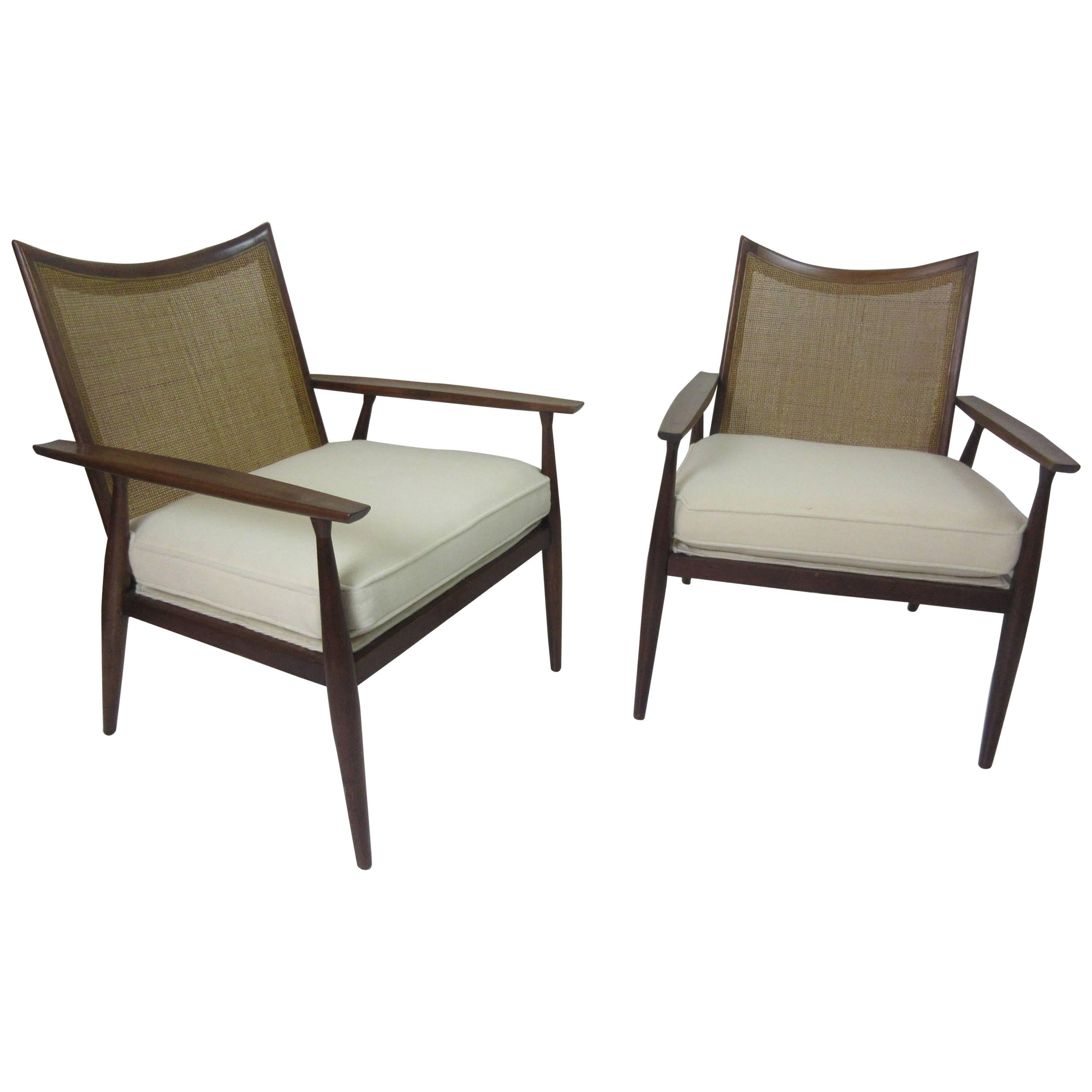 Paul McCobb for Directional Walnut and Cane Armchairs