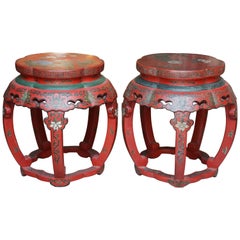 Pair of Chinese Lacquered Avian Tabourets