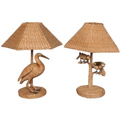 Retro Rare Mario Lopez Torres "Egret" and Parrot Toucan Lamps