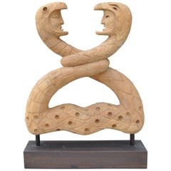 Carved Wood Snake Sculpture