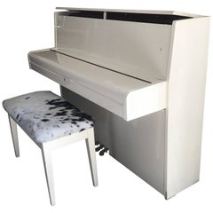 Mid-Century Modern White Piano with Bench