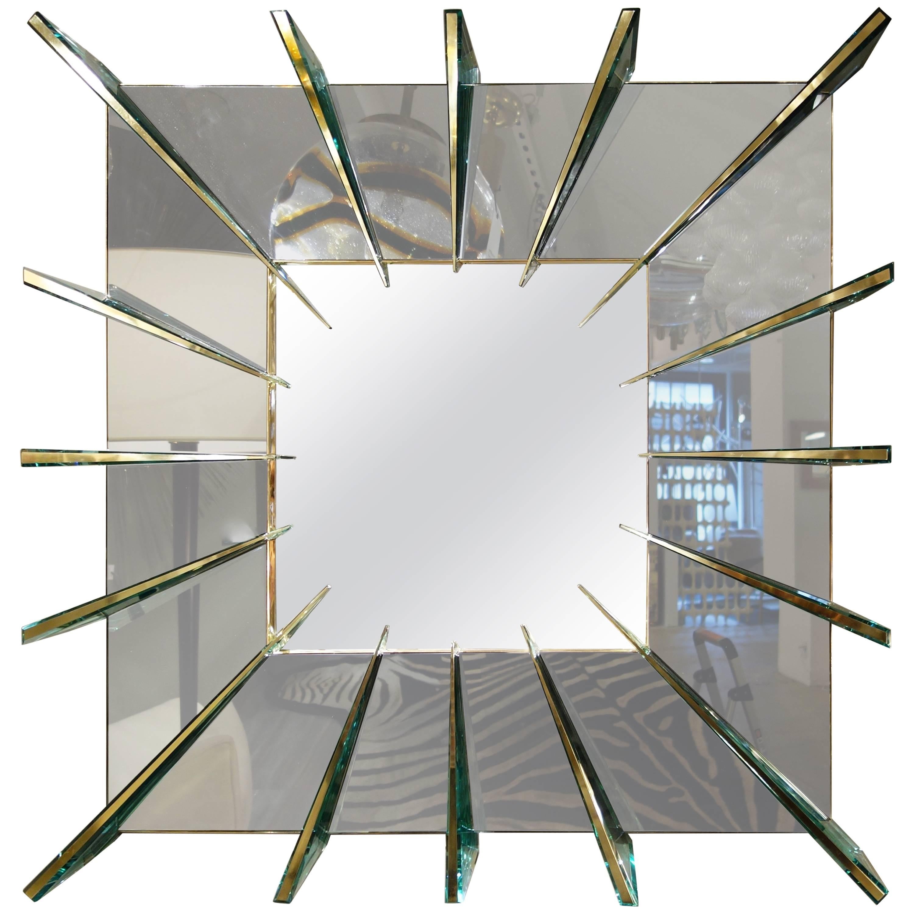 Ghiro Studio "Dominik, " Smoke Gray Mirror with Brass Faced Spikes 