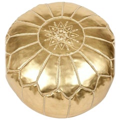 Moroccan Gold Color Hand Tooled Pouf Ottoman