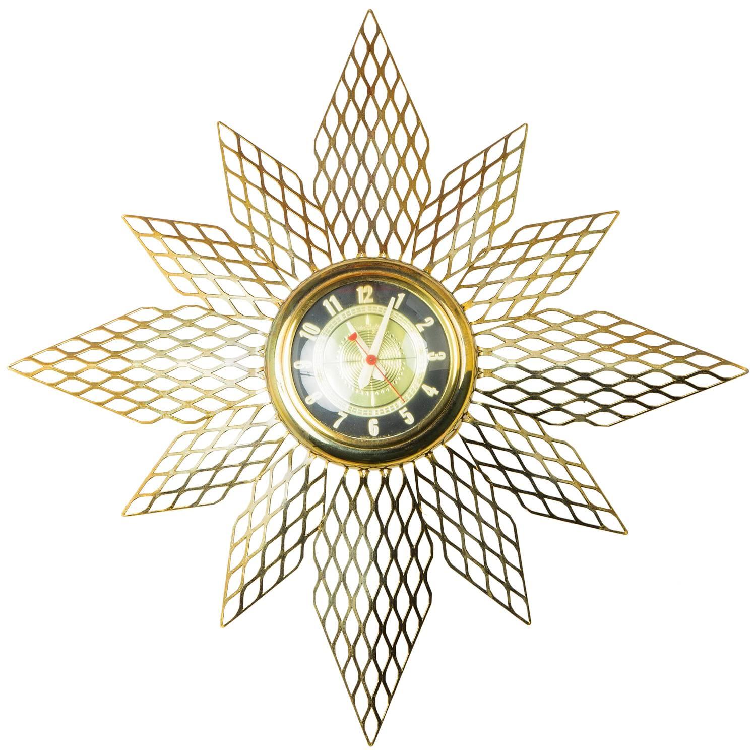 Mastercrafters Brass Starburst Clock, circa 1950