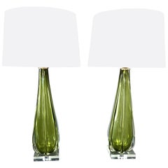 Pair of Tall Seguso Murano Sommerso Glass Table Lamps